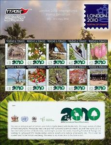 Mini Sheet, Sheet of 10, a-j, Trinidad and Tobago,  , Flowers, Birds, Fruits, Vegetables