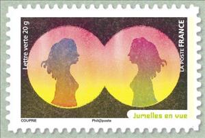 Stamp, Jumelles to view, France,  