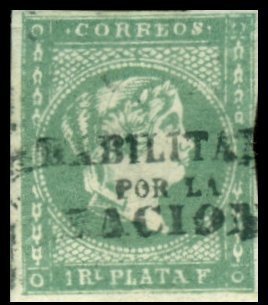 Queen Isabella II. (handstamped: Habilitado por la NACION)