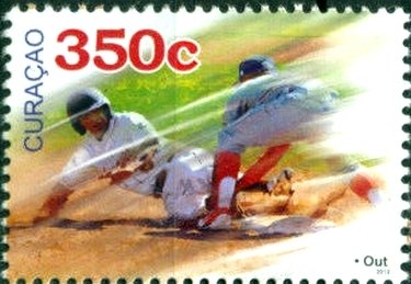 Fielder tagging runner out at base