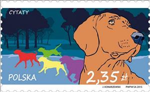 Stamp, "Hounds of have gone at  woods", Poland,  , Authors, Dogs, Books, Literary People (Poets and Writers)