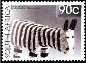Stamp, Beadwork zebra, South Africa,  , Stylized Animals, Mammals, Zebras, Animals (Fauna)