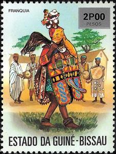 Stamp, Stamp with Surcharge - Masks and Folklore, Guinea-Bissau,  , Folklore, Masks