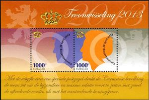 Souvenir Sheet, Silhouettes of abdicating queen and new king, Curaçao,  , Heads of State, Royalty, Kings, Queens