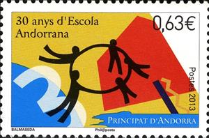 Stamp, 30 Years of School, Andorra, French Administration,  , Schools, Anniversaries and Jubilees