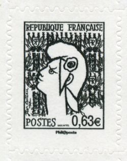 The 5th republic over stamp-Marianne de Cocteau
