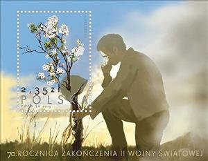 Souvenir Sheet, 70th anniversary of the end of World War II, Poland,  , Second World War, Trees, Flowers, Plants (Flora), Anniversaries and Jubilees