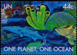Stamp, One planet one ocean, UNO New York,  