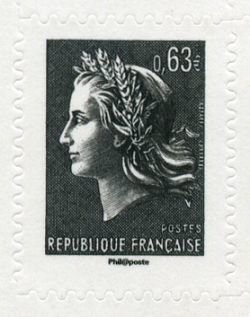 The 5th republic over stamp-Marianne de Cheffer