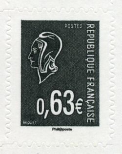 The 5th republic over stamp-Marianne de Bequet