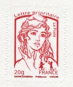 The 5th republic over stamp-Lettre prioritaire (Marianne)