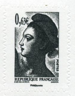The 5th republic over stamp-Liberté de Gandon (Marianne)