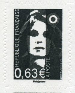 The 5th republic over stamp-Marianne de Briat