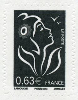The 5th republic over stamp-Marianne de Lamouche
