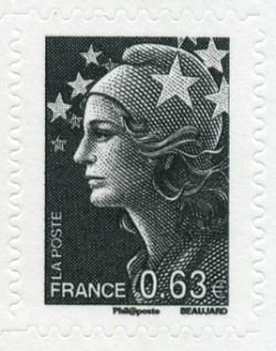 The 5th republic over stamp-Marianne de Beaujard