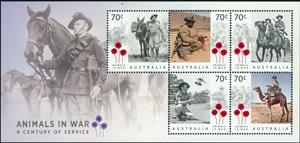 Souvenir Sheet, A Century of Service Animals in War, Australia,  , Birds, Military Forces, Horses, Dogs, Camels, Donkeys