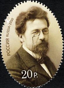Stamp, 150th of Birth Anniversary of A. P. Chekhov (1860-1904), Russia,  , Famous People, Authors, Commemoration, Literature, Round Stamps, Literary People (Poets and Writers)