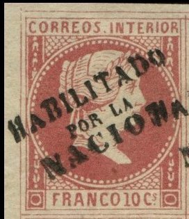 Stamp, Queen Isabella II. (handstamped: Habilitado por la NACION), Philippines,  , Queens