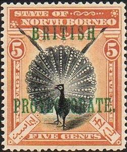 Stamp, Great Argus Pheasant (Argusianus argus), North Borneo,  , Birds, Animals (Fauna)
