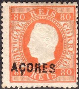 Stamp, King Luis I - Type of 1870, Azores,  