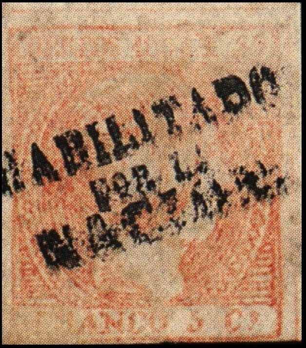Queen Isabella II. (handstamped: Habilitado por la NACION)