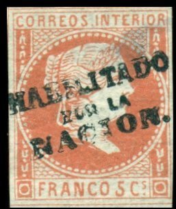 Queen Isabella II. (handstamped: Habilitado por la NACION)