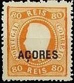 Stamp, King Luis I - Type of 1867, Azores,  
