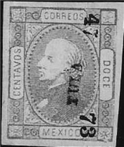 Stamp, Hidalgo.overprint on moire paper, Mexico,  