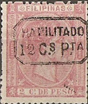 King Alfonso XII. - surcharged in black 12c on 2c