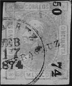 Stamp, Hidalgo,overprint on moire paper, Mexico,  