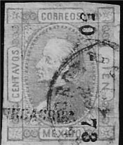 Stamp, Hidalgo,overprint on moire paper, Mexico,  