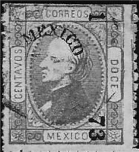 Stamp, Hidalgo.overprint on moire paper, Mexico,  