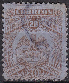 Stamp, Brown Blue 20 Centavo, Colombia,  