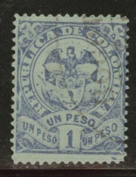 Stamp, Blue Greenish 1 Peso, Colombia,  