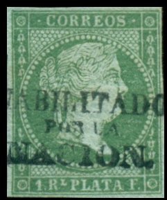 Queen Isabella II. (handstamped: Habilitado por la NACION)