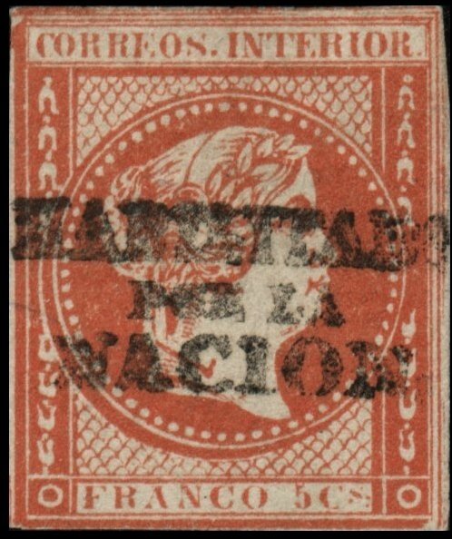 Queen Isabella II. (handstamped: Habilitado por la NACION)