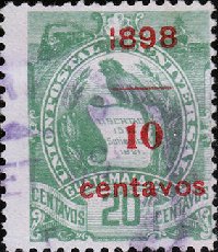 Stamp, Coat of arms (1871-1968) - overprint 10c on 20c, Guatemala,  