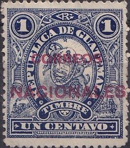 Stamp, Telegraph stamp with red overprint, Guatemala,  