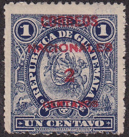 Telegraph stamp with red overprint 2c on 1c
