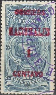 Revenue Stamp surcharged in Carmine 1c on 10c