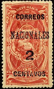Stamp, Revenue Stamp surcharged in Black 2c on 25c, Guatemala,  