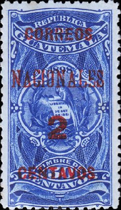 Stamp, Revenue Stamp surcharged in Carmine 2c on 50c, Guatemala,  