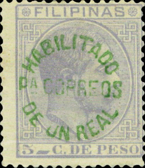 Alfonso XII (1857-1885) - green surcharge