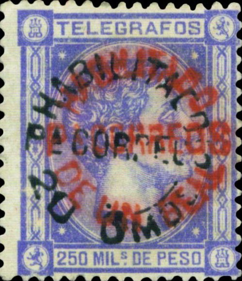 Telegraph stamp - surcharged in red and black