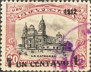 Stamp, Cathedral in Guatemala - 1c on 20c, Guatemala,  , Churches - Cathedrals - Basilicas - Chapels