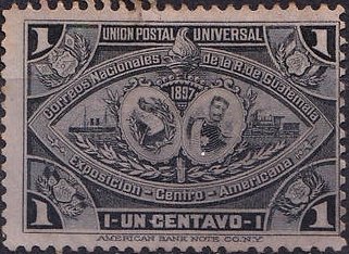 Coat of arms; President Reyna Barrios, ship, locomotive
