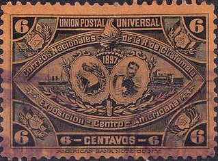 Coat of arms; President Reyna Barrios, ship, locomotive