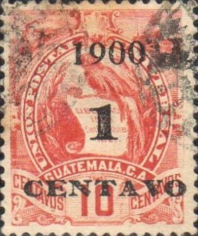 National Emblem surcharged in red 1c on 10c
