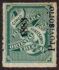 Stamp, Overprint in black "1883 Provisorio" on MI:#UY38, Uruguay,  