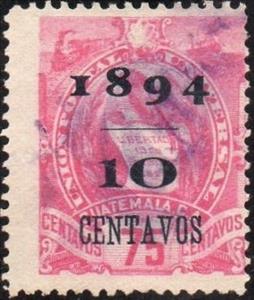 Stamp, Coat of arms (1871-1968) - overprint 10c on 75c, Guatemala,  